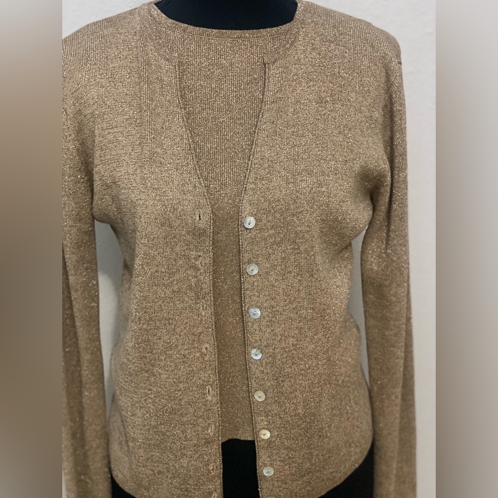 Gold Silk Metallic Cardigan Set